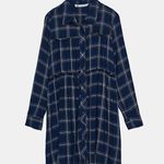 ZARA Navy Gold Plaid Shirt Dress - S Photo 3