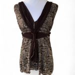 Max Studio  Y2K 2000'S MESH LAYERED BROWN NEUTRAL GRAPHIC TANK BLOUSE X SMALL NWT Photo 2