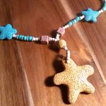Orange Starfish Lava Stone and White and Blue Howlite Necklace Photo 1