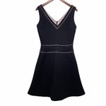 Reiss  Nelly Textured A-line Sleeveless V-neck Dress Black Midi Cocktail Size 6 Photo 3