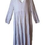 Striped Maxi Dress Tiered Long Sleeve XXL V Neck Blue White Greece vacation Photo 0