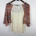 Miss Me Top S Cream Paisley Boho Lace Back Mixed Print Western Festival Y2K Photo 1
