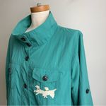 Croft & Barrow Vintage  Women's Nylon Jacket Turquoise Dog Appliques High Neck XL Photo 2