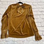 Molly Bracken  Velvet high mock neck Top Blouse gold brown muted yellow XL tie Photo 0