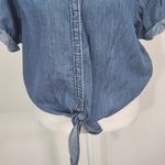 EXPRESS  Denim Snap-Up Crop Top Tie Front Size XS Western Jean Shirt Photo 2