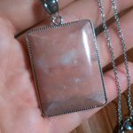 Peace Chili Stone Rectangular Frame Two Inch Pendant Stainless Steel Necklace Photo 8