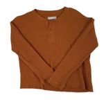 Everlane Waffle Knit Shirt Womens Medium Rust Brown Cotton Henley Long Sleeve Photo 0