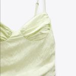 ZARA RUCHED SATIN EFFECT V-NECK DRESS Adjustable Side w/ Drawstring Green NEW Photo 10