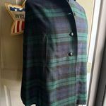 Vintage handmade navy green plaid button front cape shawl, one size Blue Size one size Photo 0