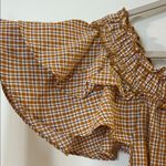 easel  Checkered Ruffle Sleeve Blouse - Tan Photo 3