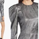 Something Navy Foil mini dress Sz Medium Silver metallic puff sleeves Rave party Photo 5