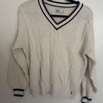 Hollister  Classic White Navy Trim Cable Knit V-Neck Sweater Women’s Small VTG Photo 0