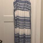 Cezele Boho Maxi Dress Size Medium White & Blue Tiered Hem Belt Spaghetti Straps Photo 0