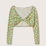 Mango Women’s Bright Floral Printed Knot Long Sleeve Crop Top Size Large Photo 0