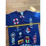 Quacker Factory Vintage women's coastal gram nautical knit cardigan sweater size large navy blue Photo 2