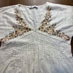 ZARA  Floral Embroidered Mini Dress Women's Size Small Neutral Cotton Lightweight Photo 5