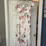 City Chic Maxi Pink Lily white floral cold shoulder ruffle asymmetrical dress 16 Photo 3