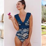 NWT Averie Size Large Retro One Piece in Alaska Print Blue White Photo 7