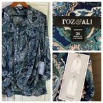 Roz & Ali  Paisley Blouse Tie Front Long Sleeve Button Down Top 3X‎ Office Church Photo 1