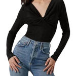 ASTR  REESE METALLIC TWIST FRONT BODYSUIT IN BLACK NWT L Photo 0