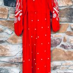 Free People Boho Embroidered V Neck Red Jumpsuit Photo 6