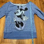 Disney  Parks Womens Blue Scoop Neck Minnie Mouse Sweatshirt Size Medium Large Photo 6