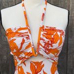 Cupshe Woman’s Orange and White Floral One Piece Plunge Halter Swimsuit Size L Photo 7