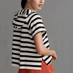 Maeve  Anthropologie Boxy Striped Short-Sleeve Hoodie black white Photo 1