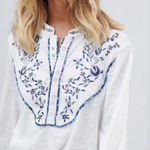Free People  White Embroidered Henley Top | XS | Boho Cottagecore Western Photo 0
