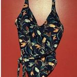 Lush Leaves Navy Floral Tummy Panel One Piece Swimsuit Size 24W Blue Photo 0