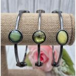 None Gunmetal & Green Bead Station Bangle Bracelets Set Lot of 3 Photo 1