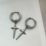 Star Dangle Drop Earrings for Men Women Streetwear Hip Hop Unisex Style Silver Photo 2