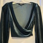 Forever 21 Teal Velvet Plunging Neckline Ruched Crop Top Long Sleeve Small Photo 4