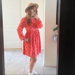 BP  Plaid babydoll dress XSMALL balloon sleeves long sleeves orange pink NWT Photo 2