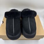 UGG  Disquette Black Suede Fur Cuff Slide Platform Slipper Shoes Size 7 Women New Photo 2