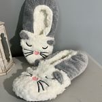 Fuzzy Babba Slippers Gray Kitty Cat House Shoes One Size New Photo 4