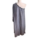 Lake Milly Linen Midi Dress Navy Blue Off Shoulder Long Puff Sleeve Pockets Size XS Photo 3