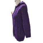 Aran Crafts Ireland Merino Wool Hooded Cable Knit Cardigan Purple XL NWOT Size XS Photo 1