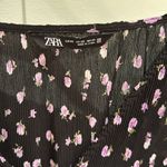 ZARA  black floral v neck blouse with ruffled waist EUC Photo 1