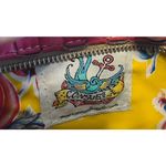 Consuela Pink Woven Large Wristlet Clutch Brown Leather Trim Embroidered Floral Photo 5