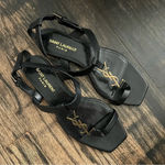 Saint Laurent Women’s New YSL Black Cassandra Logo leather sandals sz 36.5 Photo 6