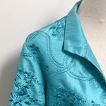 Grace Chuang Turquoise Blue Satin Floral Embroidered Open Front Short Jacket Size L Photo 2