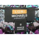 Lori Michaels Colorful Palm Print Top Blouse Size S Crop Short Sleeve Elastic Wa Photo 8