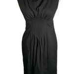 Pleated Waist Sleeveless Sheath Dress S Black Lined Lace Trim Exposed Zipper Photo 0
