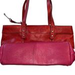 Fossil Hunter Leather Tote Bag Pink Red Zip Closure Key Charm Silver Hardware Photo 14