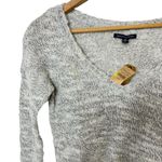 American Eagle NWT White, Silver Metallic V-Neck Pullover Sweater Womens Small Photo 2