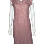 Bar III Women's Powdery Mauve Ruffle Cap Sleeve Lace Choker A-Line Dress sz M Photo 0