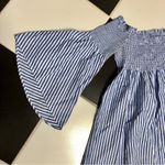 ZARA Off the Shoulder Mini Dress Or Tunic Blue & White Striped Pleated sz Small Photo 6
