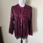 Johnny Was  Grace Blouse Sequin Silk Button Front Top in Black Cherry Size Medium Photo 4
