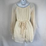 Cream Gauze Bell Sleeve Belted Romper Shorts Size Small Flare Festival Boho Photo 4